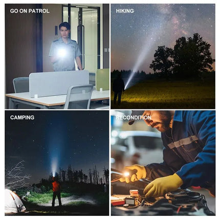 Powerful USB rechargeable LED flashlight with 100,000 lumens.
