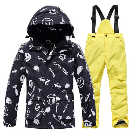 Fashion, Children's Snow Suit, Snowboard Clothing Sets, Outdoor Wear, Ski Coat and Strap Pant, Kids Costumes, Boy‘s and Girl's