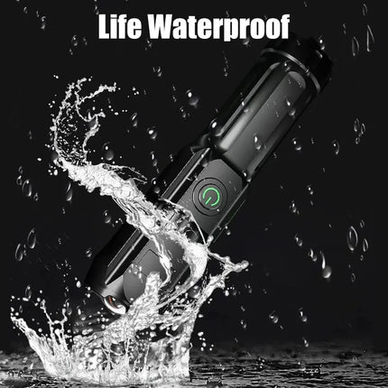 Powerful USB rechargeable LED flashlight with 100,000 lumens.