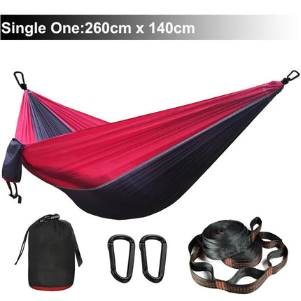 Solid color parachute hammock for two, includes hammock straps and black carabiner.