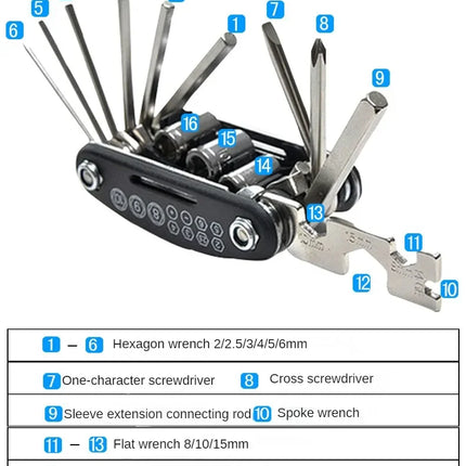 1Pc 16-in-1 Multifunctional Bike Tool, Ideal for cycling maintenance and repairs
