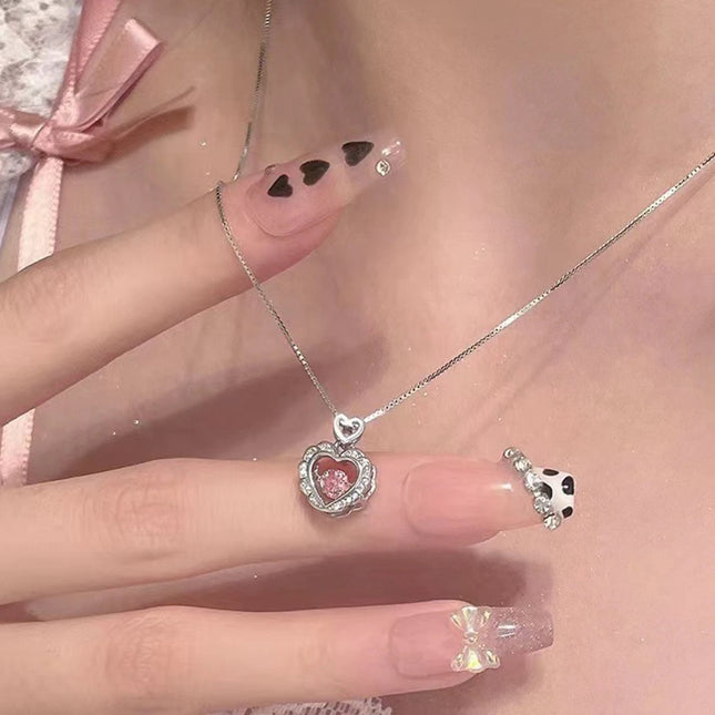 Pink Crystal Pendant Heart Necklace for Women and Girls