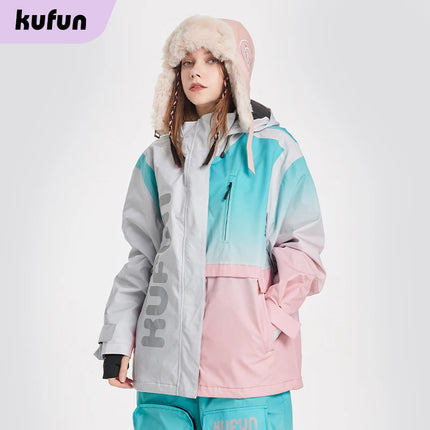 Gradient Ski Suit Girl Waterproof  Warm Loose Cotton Clip Snowboard Pink Purple Woman Adult Men Winter Outdoor Jacket Coat Pants