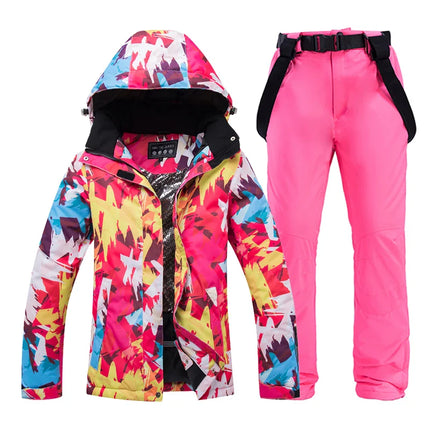 30°C Women Snow Wear Suit Set - Waterproof Ski Jacket & Strap Pants