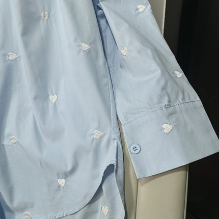 Spring & Autumn Women's Blouse - White Heart Turn-Over Collar Shirt