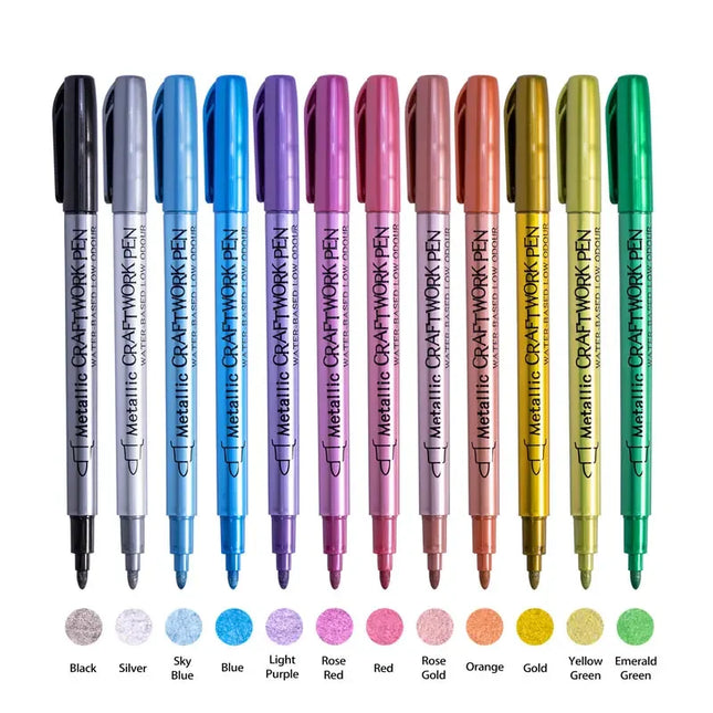 12-Color Metallic Markers  For Black Paper, Glass, Rock & Halloween Crafts