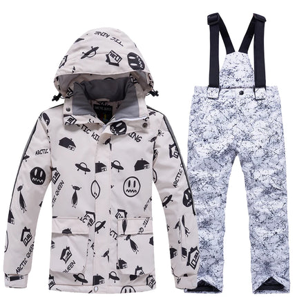 Fashion, Children's Snow Suit, Snowboard Clothing Sets, Outdoor Wear, Ski Coat and Strap Pant, Kids Costumes, Boy‘s and Girl's