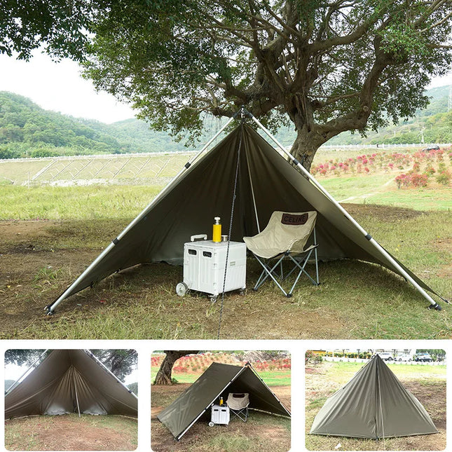 Waterproof tent tarp with 19 hang points, designed for outdoor camping and survival.