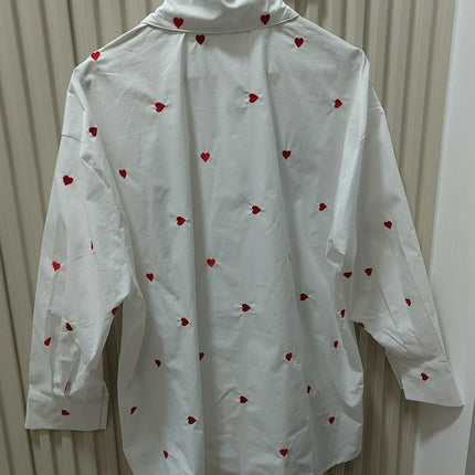 Spring & Autumn Women's Blouse - White Heart Turn-Over Collar Shirt