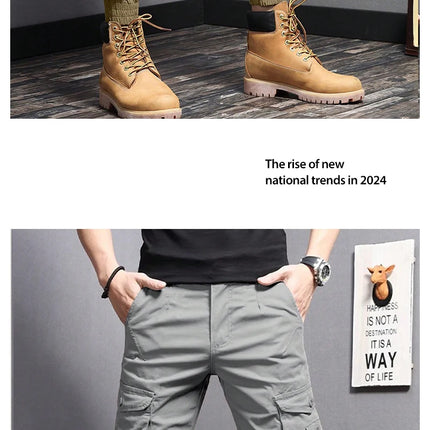 Men's Casual Cargo Pants: Tapered Workwear with Side Flap Pockets for Spring/Fall