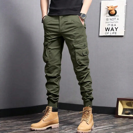 Men's Casual Cargo Pants: Tapered Workwear with Side Flap Pockets for Spring/Fall