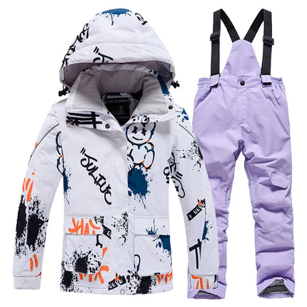 Fashion, Children's Snow Suit, Snowboard Clothing Sets, Outdoor Wear, Ski Coat and Strap Pant, Kids Costumes, Boy‘s and Girl's