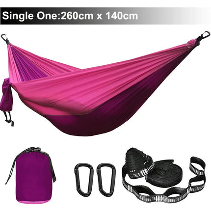 Solid color parachute hammock for two, includes hammock straps and black carabiner.