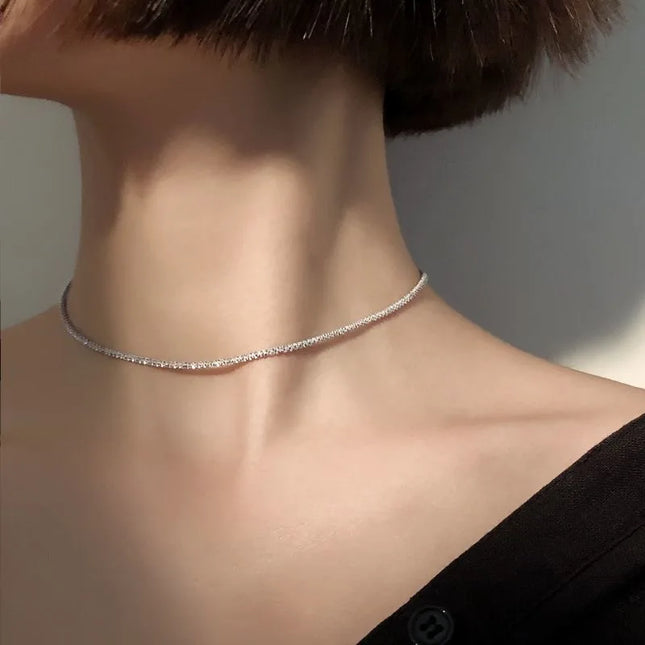 Silver Color Sparkling Clavicle Chain Choker Necklace for Women