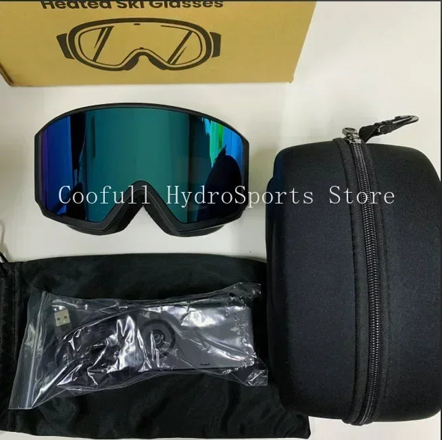 Electrically Heated Anti Fog Polarized Ski Goggles, Magnetic Interchangeable Gradient Lens,  for Winter Sports, Snowboarding