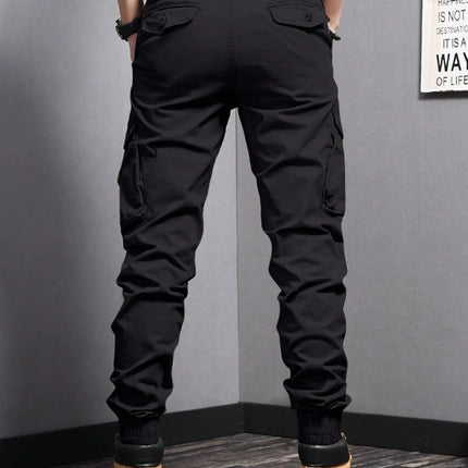 Men's Casual Cargo Pants: Tapered Workwear with Side Flap Pockets for Spring/Fall