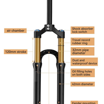 TANKE MTB Bike Fork  120mm Travel, Rebound Adjustable, Quick Release