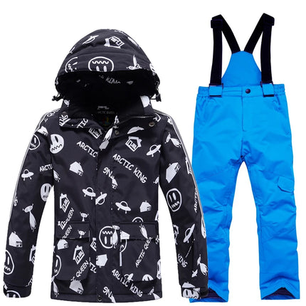 Fashion, Children's Snow Suit, Snowboard Clothing Sets, Outdoor Wear, Ski Coat and Strap Pant, Kids Costumes, Boy‘s and Girl's