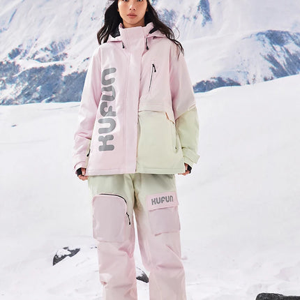 Gradient Ski Suit Girl Waterproof  Warm Loose Cotton Clip Snowboard Pink Purple Woman Adult Men Winter Outdoor Jacket Coat Pants