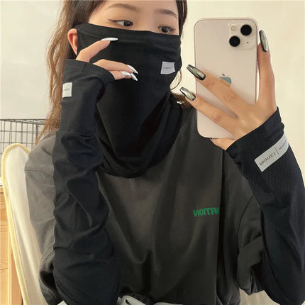 2Pcs Sun Protection Arm Sleeves & Cooling Ice Silk Face Mask for Summer, Cycling, Driving