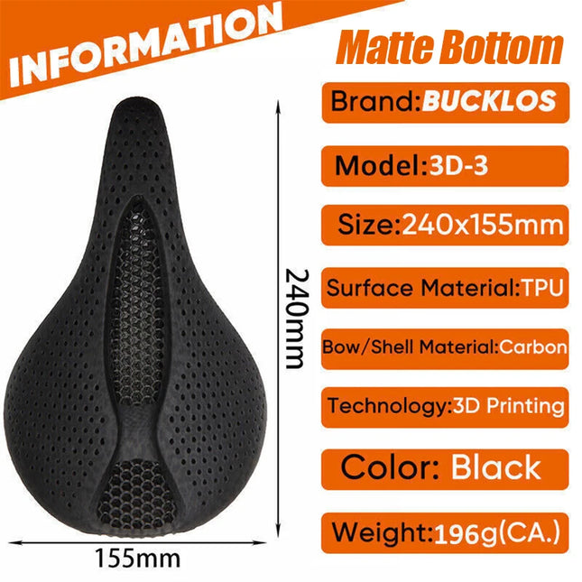 3D Printed Carbon Fiber Bike Saddle  Ultralight, Hollow Cushion for Road & Mountain Bikes