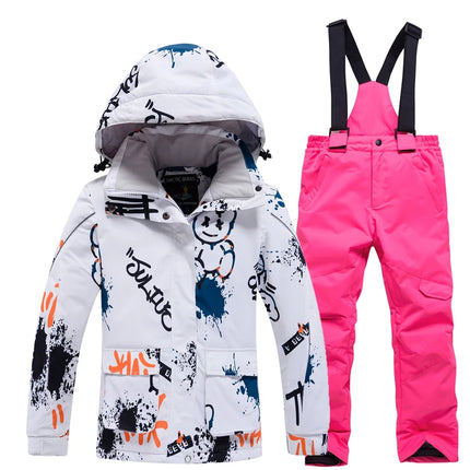 Fashion, Children's Snow Suit, Snowboard Clothing Sets, Outdoor Wear, Ski Coat and Strap Pant, Kids Costumes, Boy‘s and Girl's