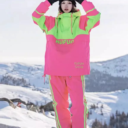 Kufun Ski Wear Snowboard Adult Men Woman Waterproof Snow Suit Hoodies Coat Pants Winter Outdoor Oversize Jacket Purple Warm Blue