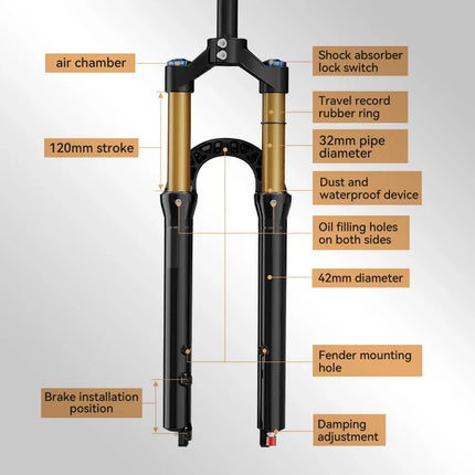 TANKE MTB Bike Fork  120mm Travel, Rebound Adjustable, Quick Release