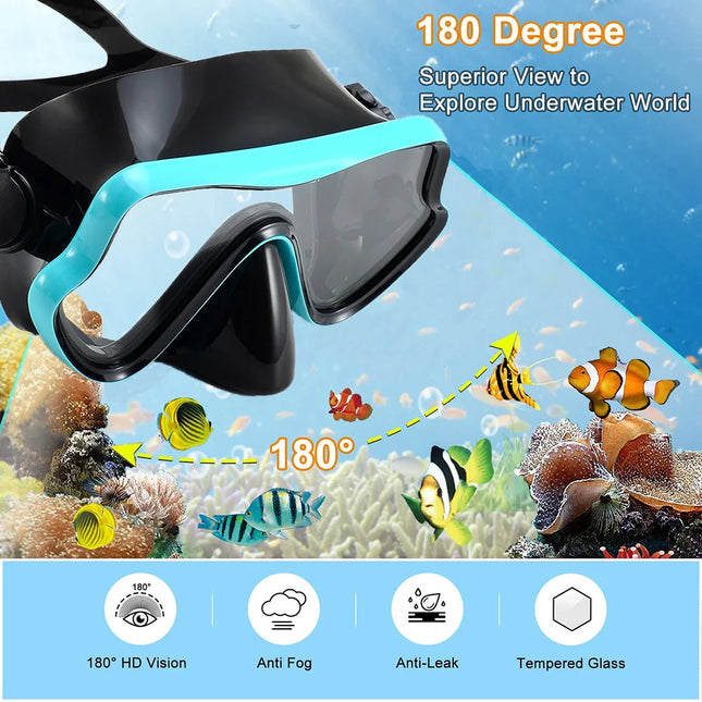 Diving Mask  Anti-Fog, HD, Tempered Glass, Silicone Skirt, with Nose Cover.