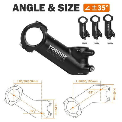TOSEEK MTB/Road Bike Handlebar Stem  Lightweight 60-100mm, 28.6mm Fork, 31.8mm Bar