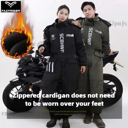 Winter Waterproof Windproof Ski Suit Thick Fleece Jumpsuit for Men Women, Cold Resistant Motorcycle Riding Suit