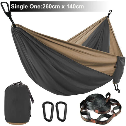 Solid color parachute hammock for two, includes hammock straps and black carabiner.
