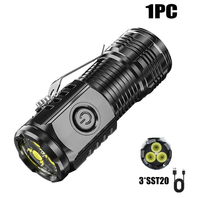 High-quality 3*SST20 LED flashlight with 18350 rechargeable battery.