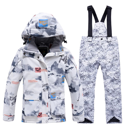 Fashion, Children's Snow Suit, Snowboard Clothing Sets, Outdoor Wear, Ski Coat and Strap Pant, Kids Costumes, Boy‘s and Girl's