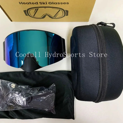 Electrically Heated Anti Fog Polarized Ski Goggles, Magnetic Interchangeable Gradient Lens,  for Winter Sports, Snowboarding