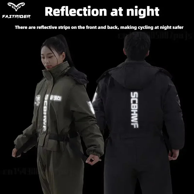 Winter Waterproof Windproof Ski Suit Thick Fleece Jumpsuit for Men Women, Cold Resistant Motorcycle Riding Suit