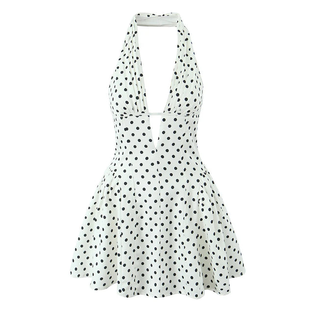 Women's Halter Neck Polka Dot Short Dress, Retro Sleeveless Backless Halter Neck Mini Polka Dot Dress, Marilyn Monroe Dress 2025