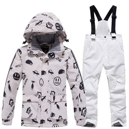 Fashion, Children's Snow Suit, Snowboard Clothing Sets, Outdoor Wear, Ski Coat and Strap Pant, Kids Costumes, Boy‘s and Girl's