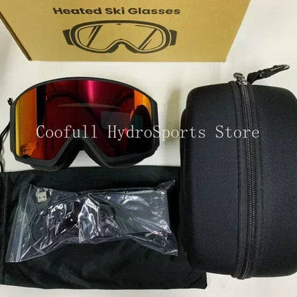 Electrically Heated Anti Fog Polarized Ski Goggles, Magnetic Interchangeable Gradient Lens,  for Winter Sports, Snowboarding