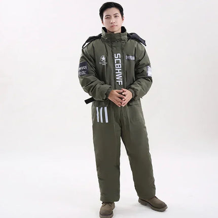 Winter Waterproof Windproof Ski Suit Thick Fleece Jumpsuit for Men Women, Cold Resistant Motorcycle Riding Suit