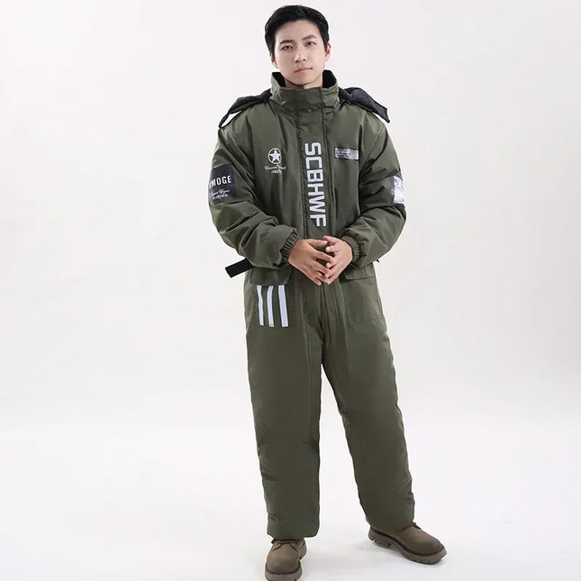 Winter Waterproof Windproof Ski Suit Thick Fleece Jumpsuit for Men Women, Cold Resistant Motorcycle Riding Suit