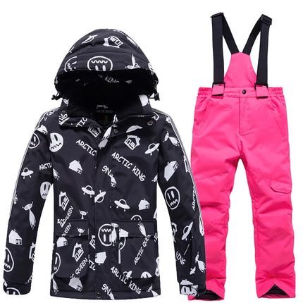 Fashion, Children's Snow Suit, Snowboard Clothing Sets, Outdoor Wear, Ski Coat and Strap Pant, Kids Costumes, Boy‘s and Girl's