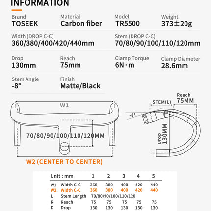 TOSEEK T800 Carbon Integrated Road Handlebar