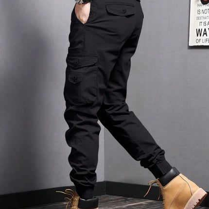 Men's Casual Cargo Pants: Tapered Workwear with Side Flap Pockets for Spring/Fall