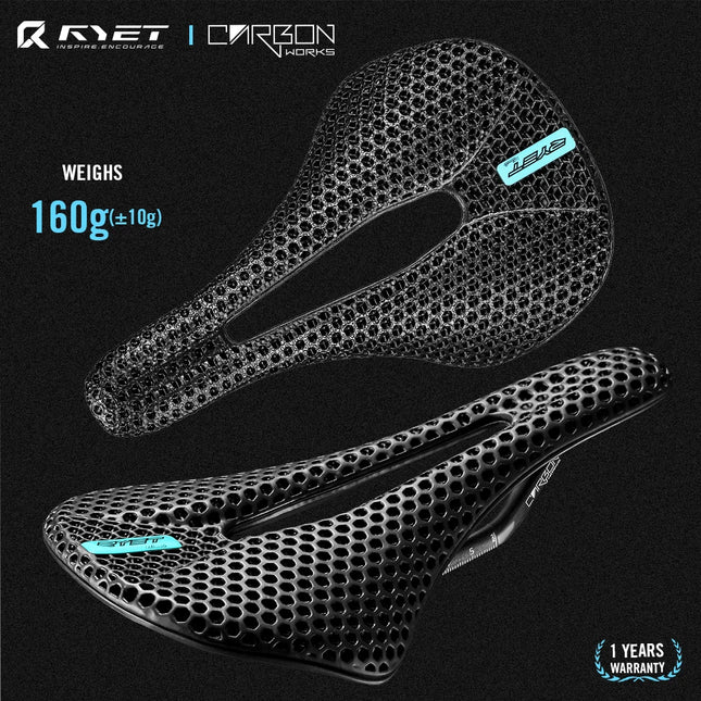 RYET 3D Printed Carbon Bike Saddle  140mm/143mm, Lightweight Cushion for Road & MTB