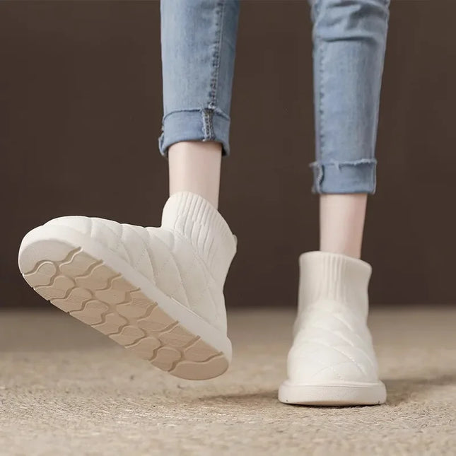 Trendy Fleece Lined Knitted Snow Boots Women's Soft Bottom Cotton Shoes Warm Winter Ankle Boots Free Shipping Leisure Style