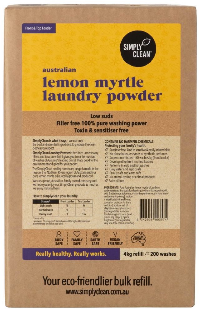 SIMPLY CLEAN LAUNDRY POWDER LEMON MYRTLE 4KG BOX