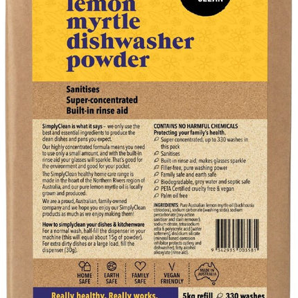 SIMPLY CLEAN DISHWASHER POWDER LEMON MYRTLE 5KG BOX