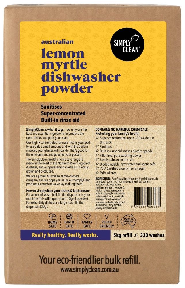 SIMPLY CLEAN DISHWASHER POWDER LEMON MYRTLE 5KG BOX