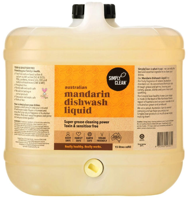 SIMPLY CLEAN DISHWASH LIQUID MANDARIN 15L